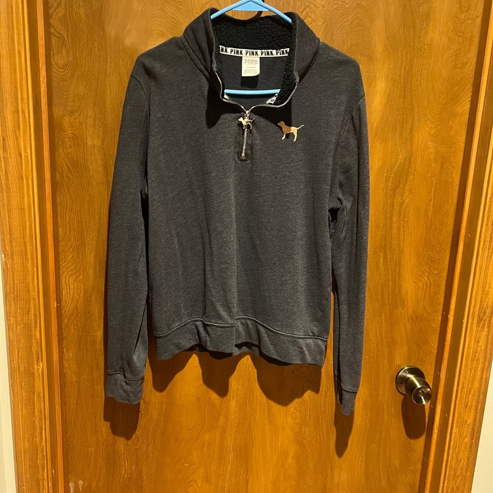 PINK Victoria's Secret Charcoal and Gold Quarter-Zip